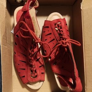 Eartg Red Lace-Up Sandals